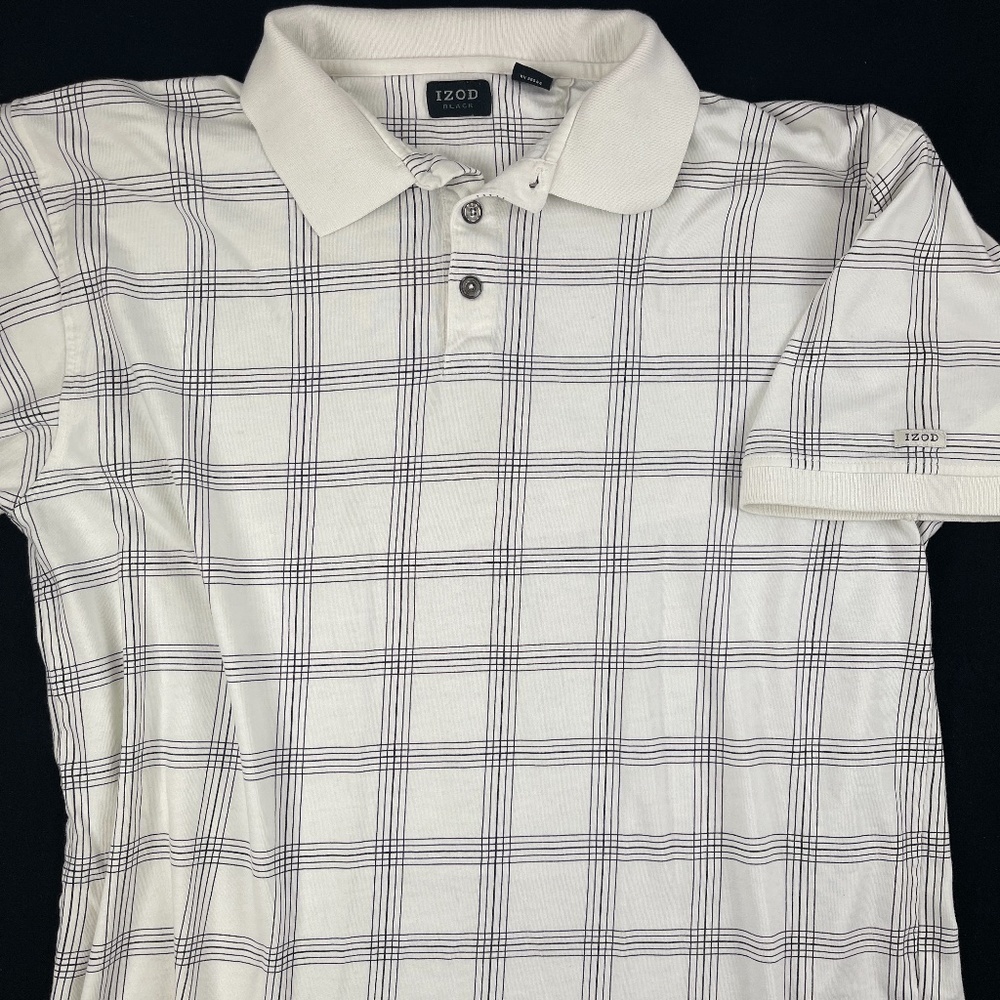 Izod Polo Mens XL White Black Plaid